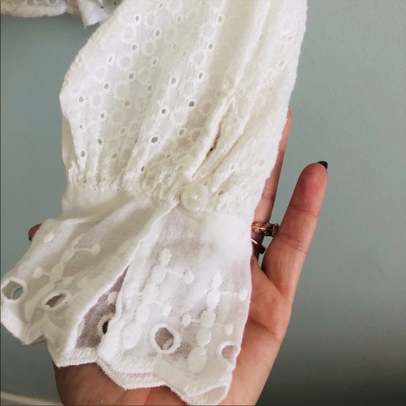 Topshop White Ruffle Eyelet Long Sleeve Blouse - Picture 8 of 10